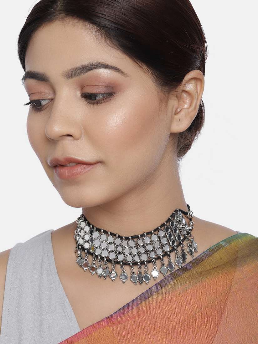 Buy justpeachy Silver Plated Mirror Choker Necklace Necklace and Chains for Women 12371932 Myntra