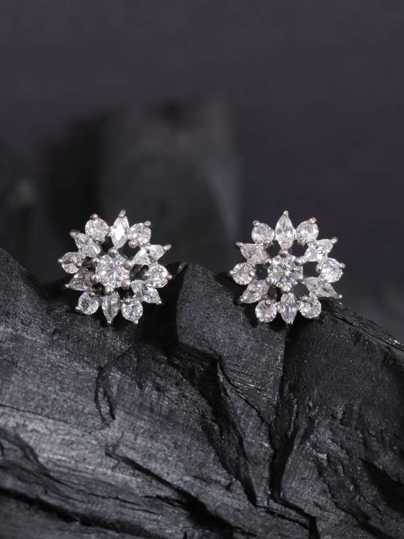 Buy justpeachy Silver toned Silver plated Contemporary Studs Earrings for Women 12372638 Myntra