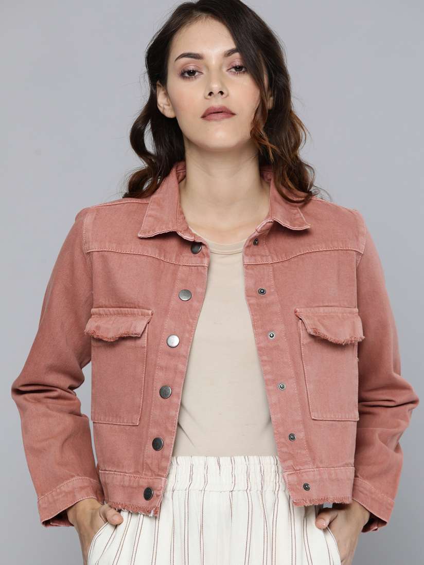 Buy Mast Harbour Women Dusty Rose Solid Denim Jacket Jackets for Women 12373572 Myntra
