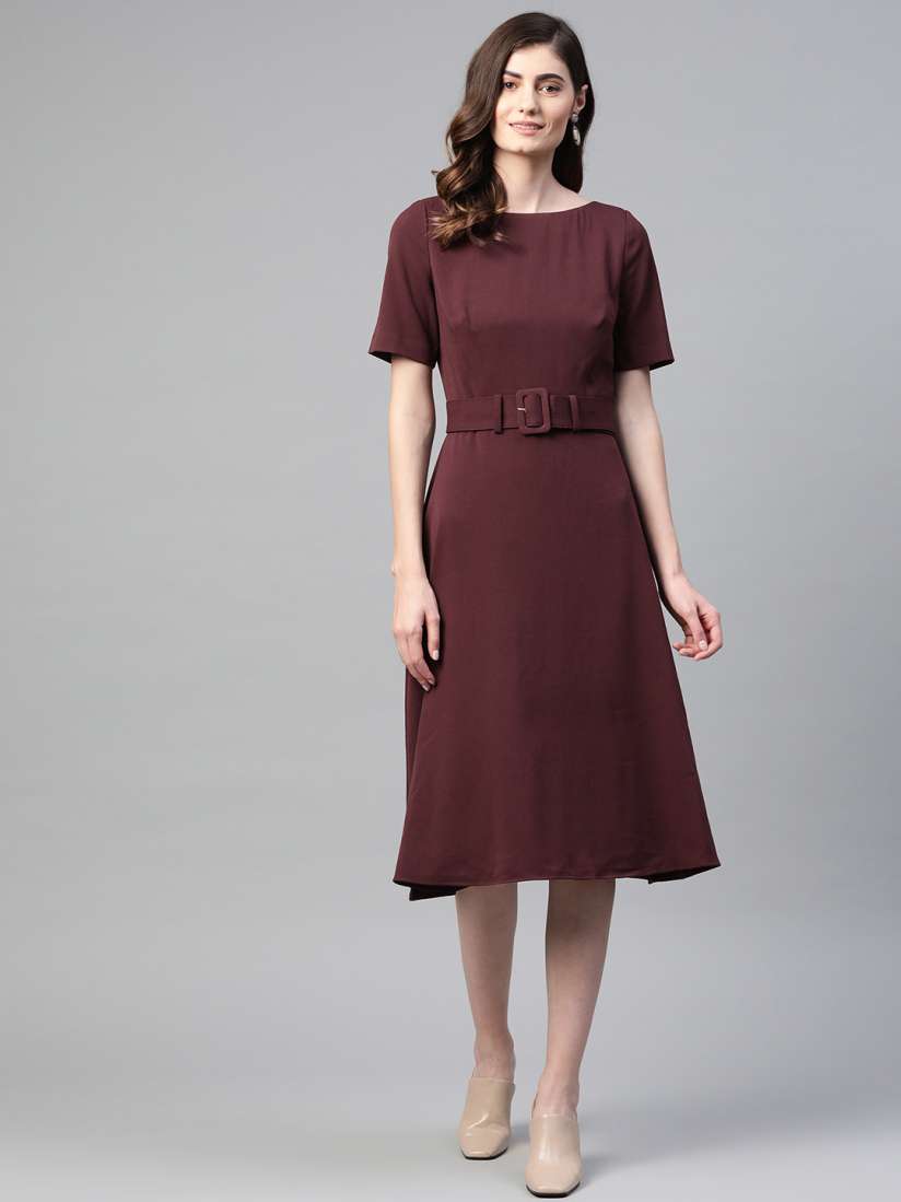 Buy Marks Spencer Women Burgundy Solid Formal A Line Dress Dresses for Women 12380174 Myntra