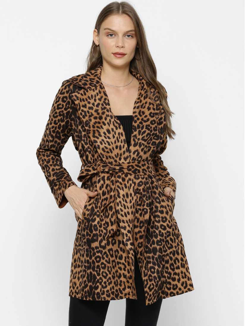 Buy FOREVER 21 Women Black Brown Animal Printed Open Front Jacket Jackets for Women 12381920 Myntra