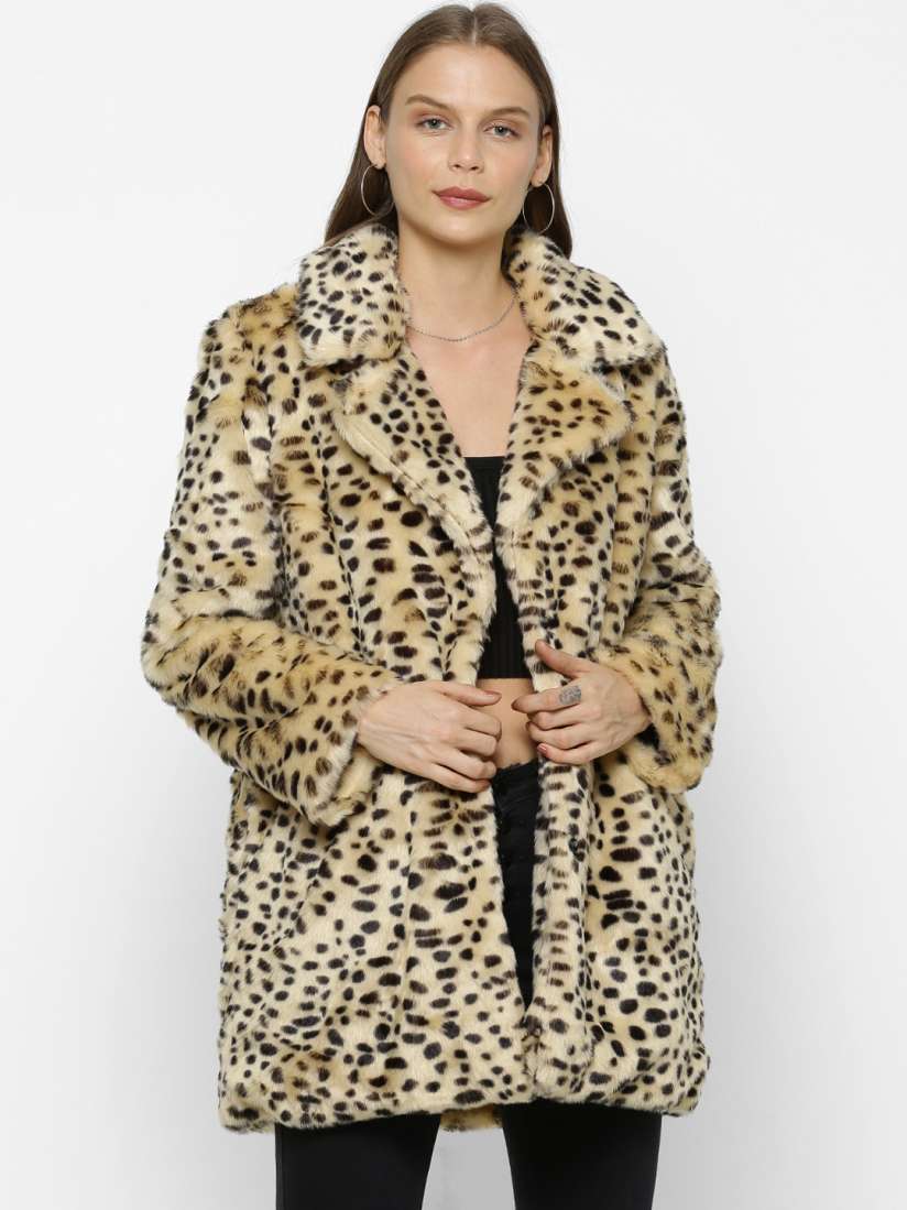 Buy FOREVER 21 Women Beige Black Cheetah Printed Faux Fur Coat Coats for Women 12381926 Myntra