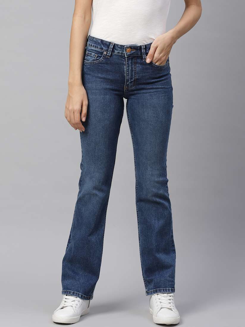 Buy Marks Spencer Women Blue The Eva Bootcut Mid-Rise Clean Look