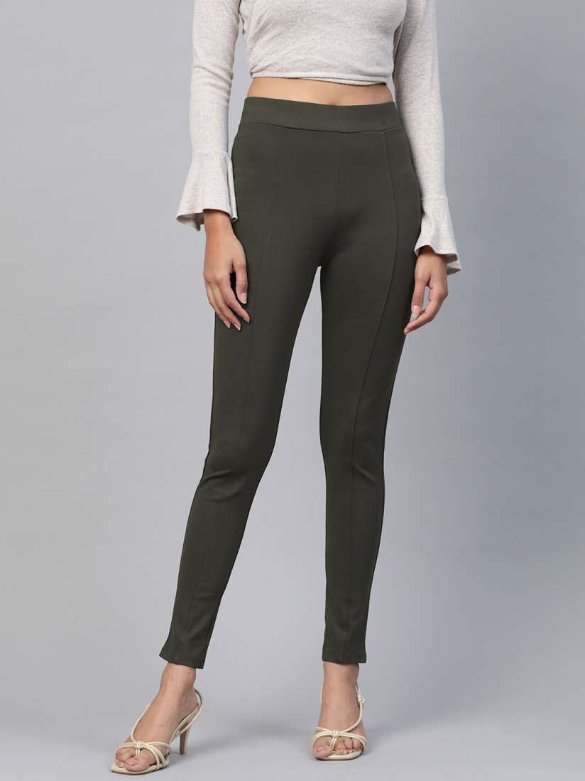 Buy Marks Spencer Women Green Solid Treggings Leggings for Women 12384296 Myntra