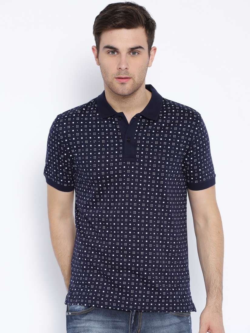 Buy Van Heusen Ceremony Navy Printed Polo Pure Cotton T shirt Tshirts for Men 1238646 Myntra