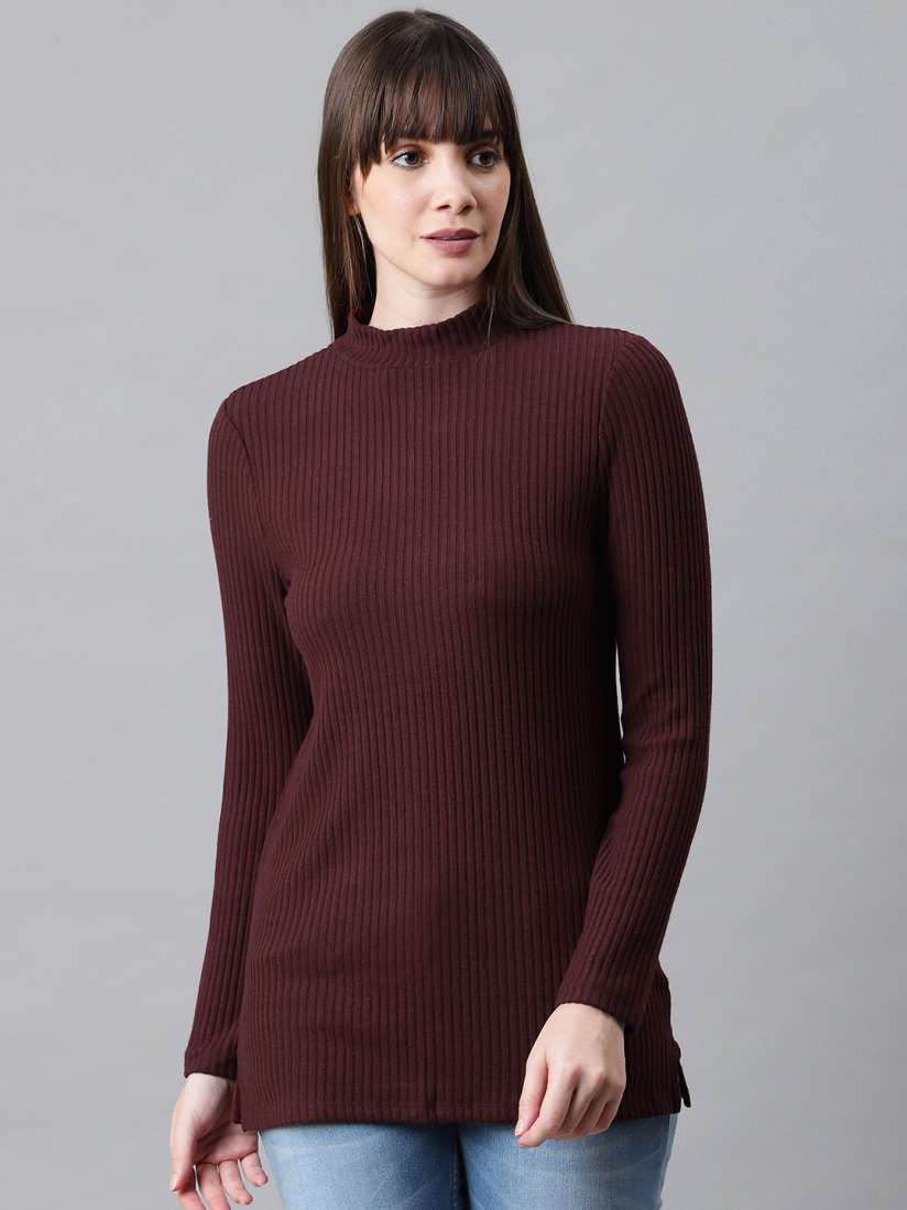 Buy Marks Spencer Women Burgundy Ribbed Winter Top Tops for Women 12387388 Myntra
