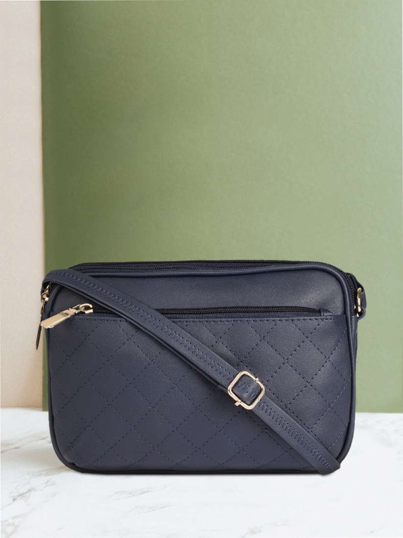 Buy DressBerry Navy Blue Quilted Sling Bag Handbags for Women 12387828 Myntra