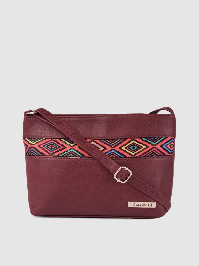 Buy DressBerry Burgundy Solid with Embroidery Insert Sling Bag Handbags for Women 12387894 Myntra