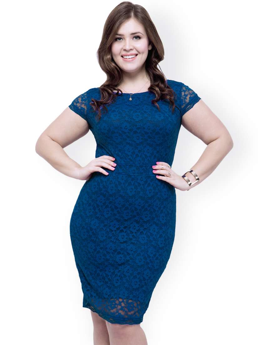 Buy FabAlley Curve Plus Size Blue Lace Bodycon Dress Dresses for Women 1238881 Myntra