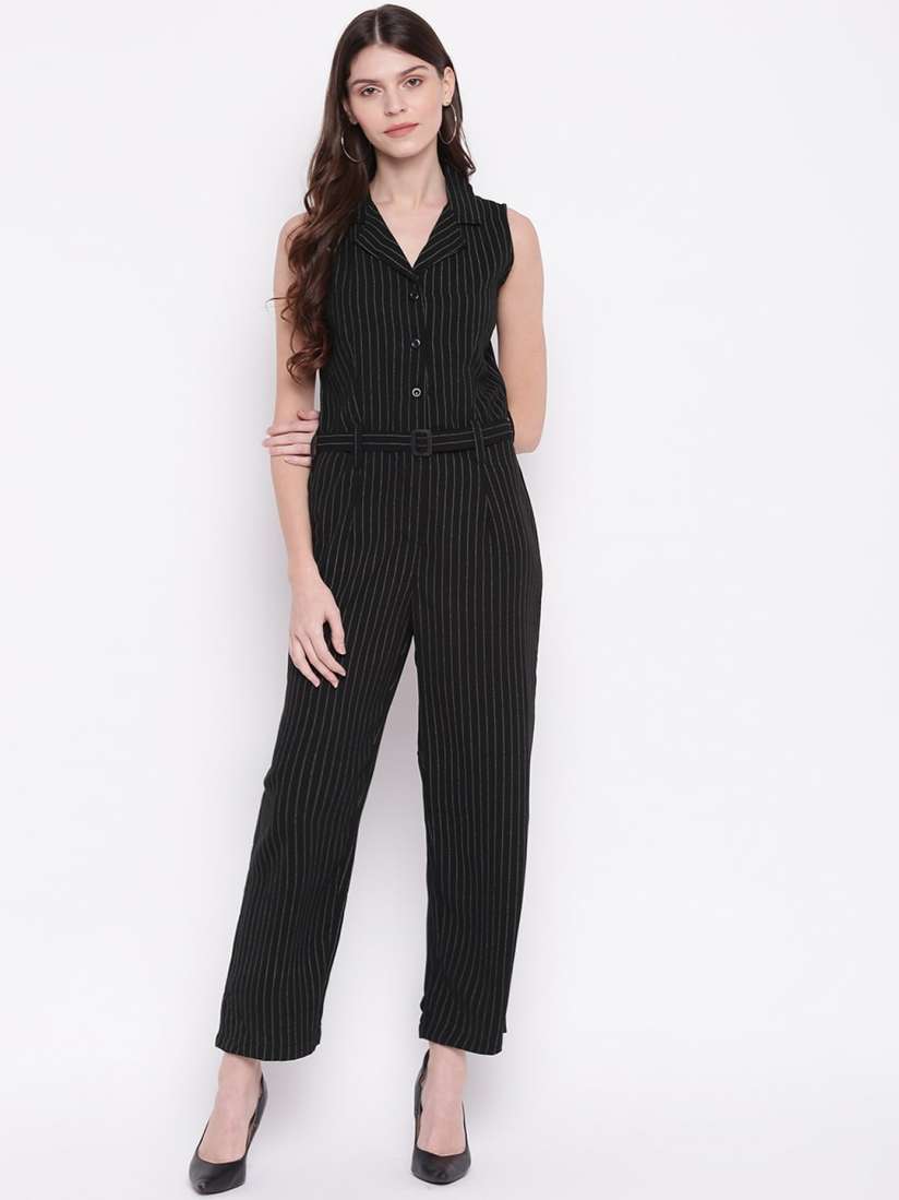 Buy Mayra Women Black Striped Basic Jumpsuit Jumpsuit for Women 12390404 Myntra