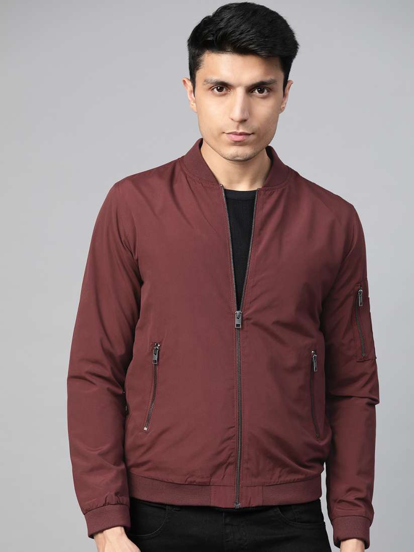 Buy Jack Jones Men Burgundy Solid Bomber Jacket Jackets for Men 12395708 Myntra