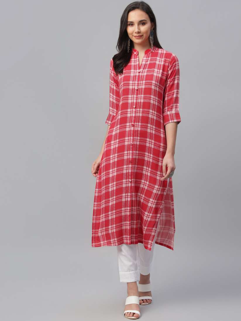 Libas women's checkered straight kurta clearance