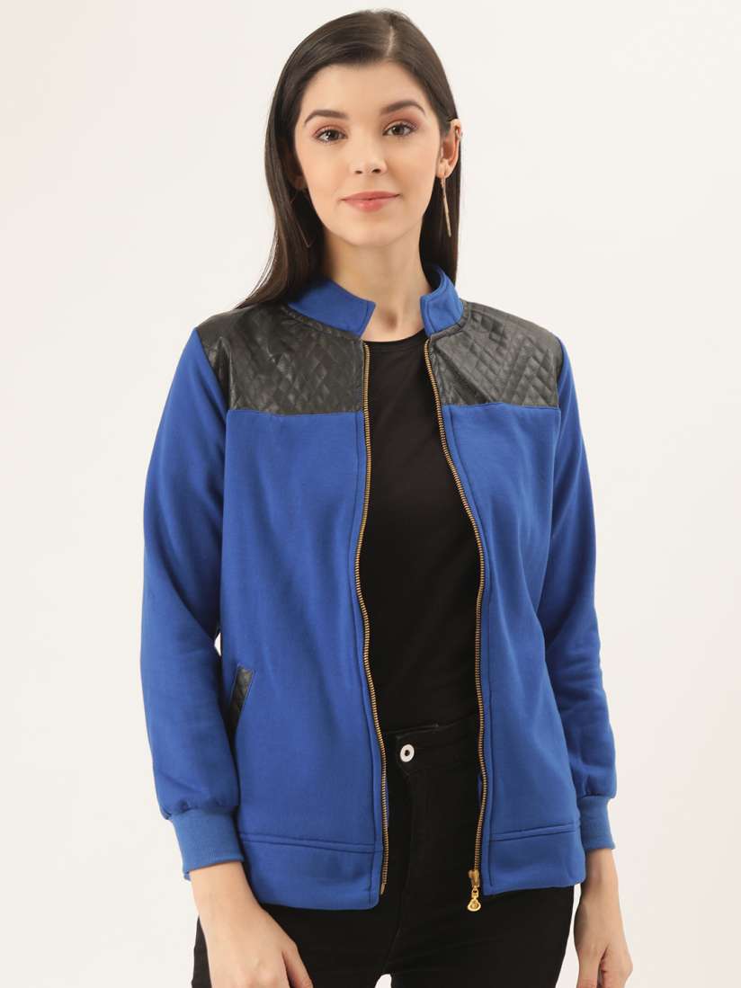Buy Belle Fille Women Blue Black Colourblocked Tailored Jacket Jackets for Women 12402448 Myntra