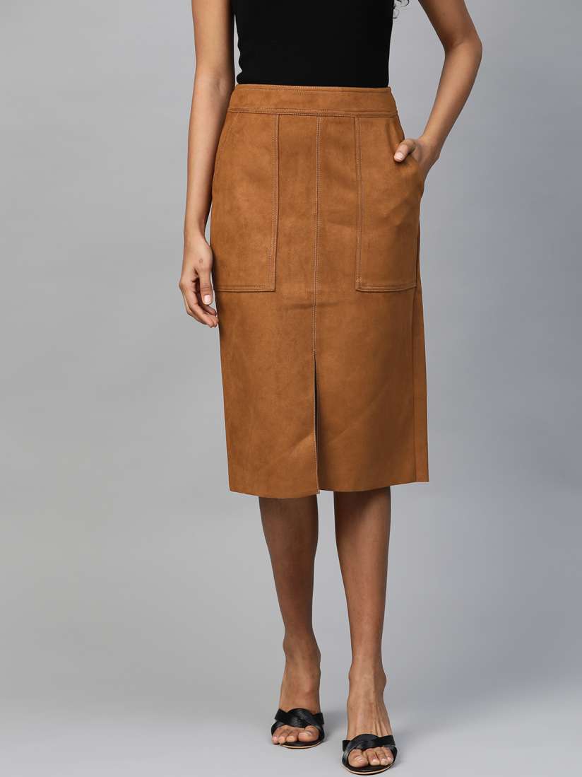 Buy DOROTHY PERKINS Women Brown Suede Finish Solid Straight Skirt Skirts for Women 12409532 Myntra