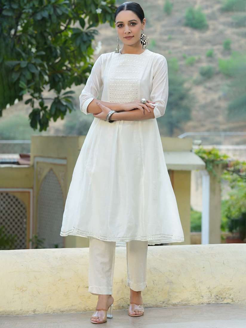 Buy Juniper Women Off White Yoke Design A Line Kurta Kurtas for Women 12411476 Myntra