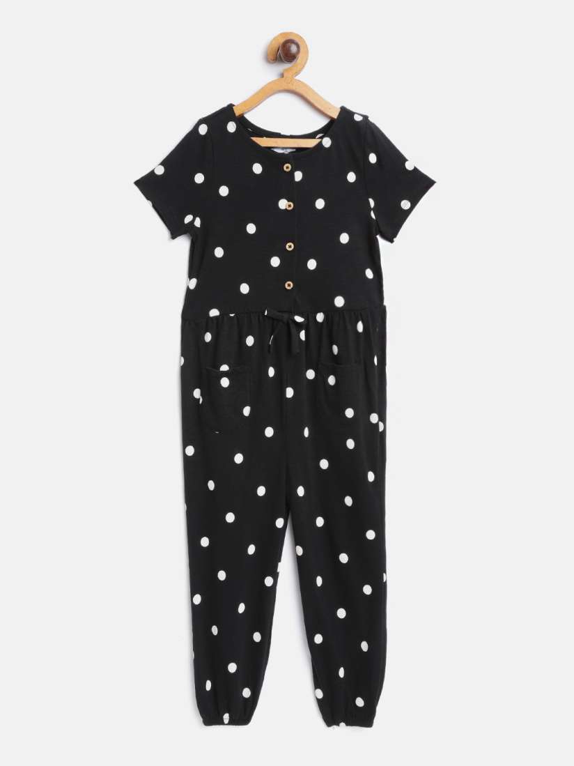 Buy Marks Spencer Girls Black White Pure Cotton Polka Dot Print Basic Jumpsuit Jumpsuit for Girls 12421838 Myntra