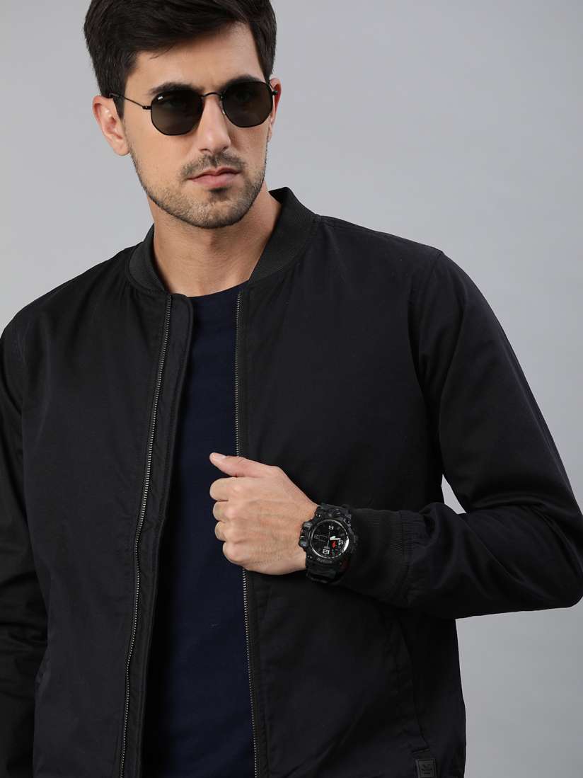 Plain black bomber jacket mens sale