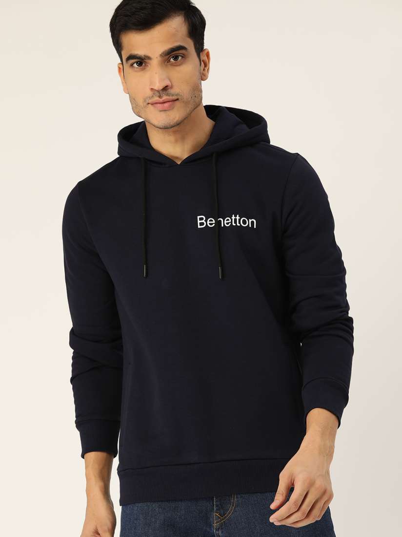 Buy United Colors of Benetton Men Navy Blue Solid Hooded Sweatshirt Sweatshirts for Men 12435876 Myntra