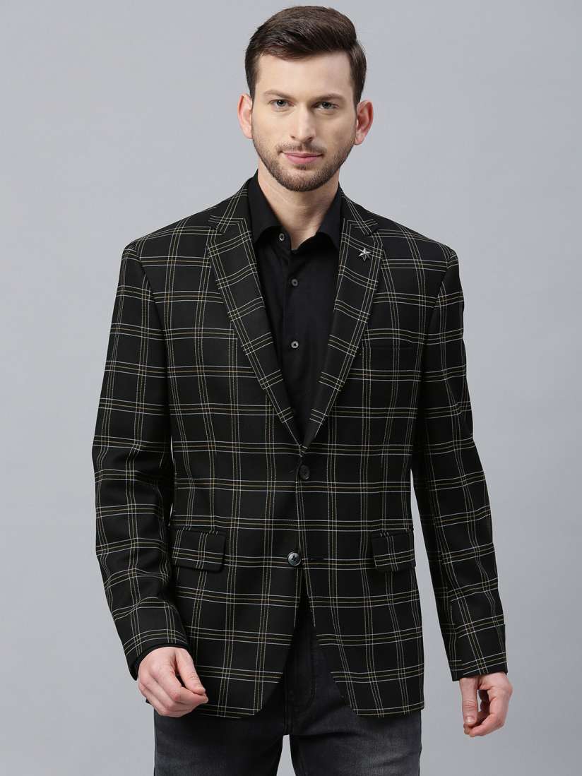 Buy Theme Men Black White Slim Fit Checked Single Breasted Casual Blazer Blazers for Men 12439130 Myntra