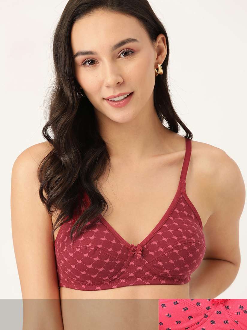 Buy DressBerry Pack of 2 Maroon Pink Printed Non Wired Non Padded Everyday Bra Bra for Women 12461018 Myntra