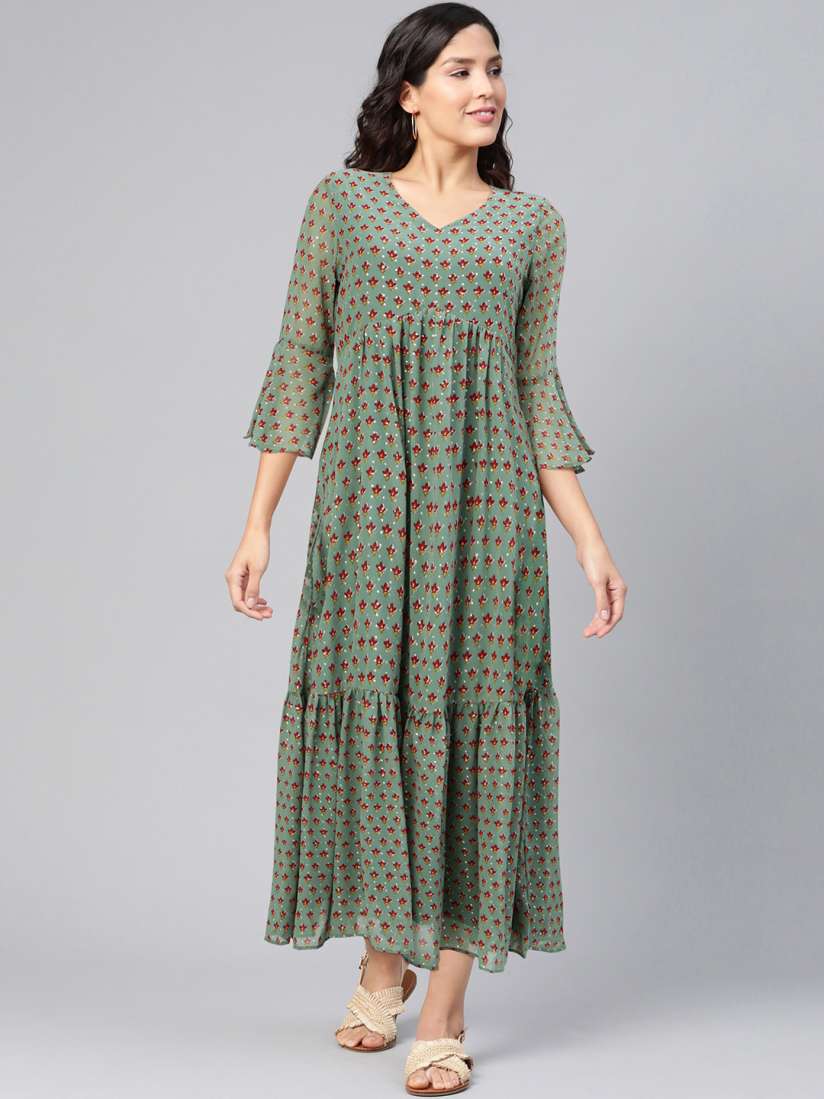 Global desi green maxi dress online