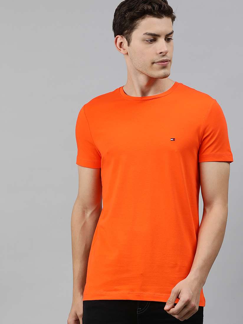 Buy Tommy Hilfiger Men Orange Solid Round Neck T-shirt Tshirts