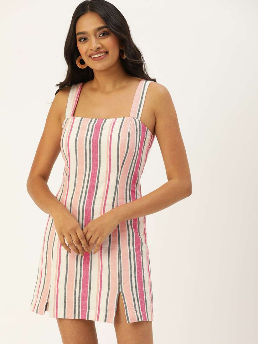 Buy FOREVER 21 Women Off White Pink Candy Striped Sheath Dress With Front Slit Dresses for Women 12472366 Myntra
