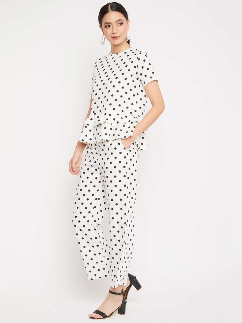 Buy Crimsoune Club Women White Black Polka Dot Print Co ordinate Set Co Ords for Women 12472852 Myntra