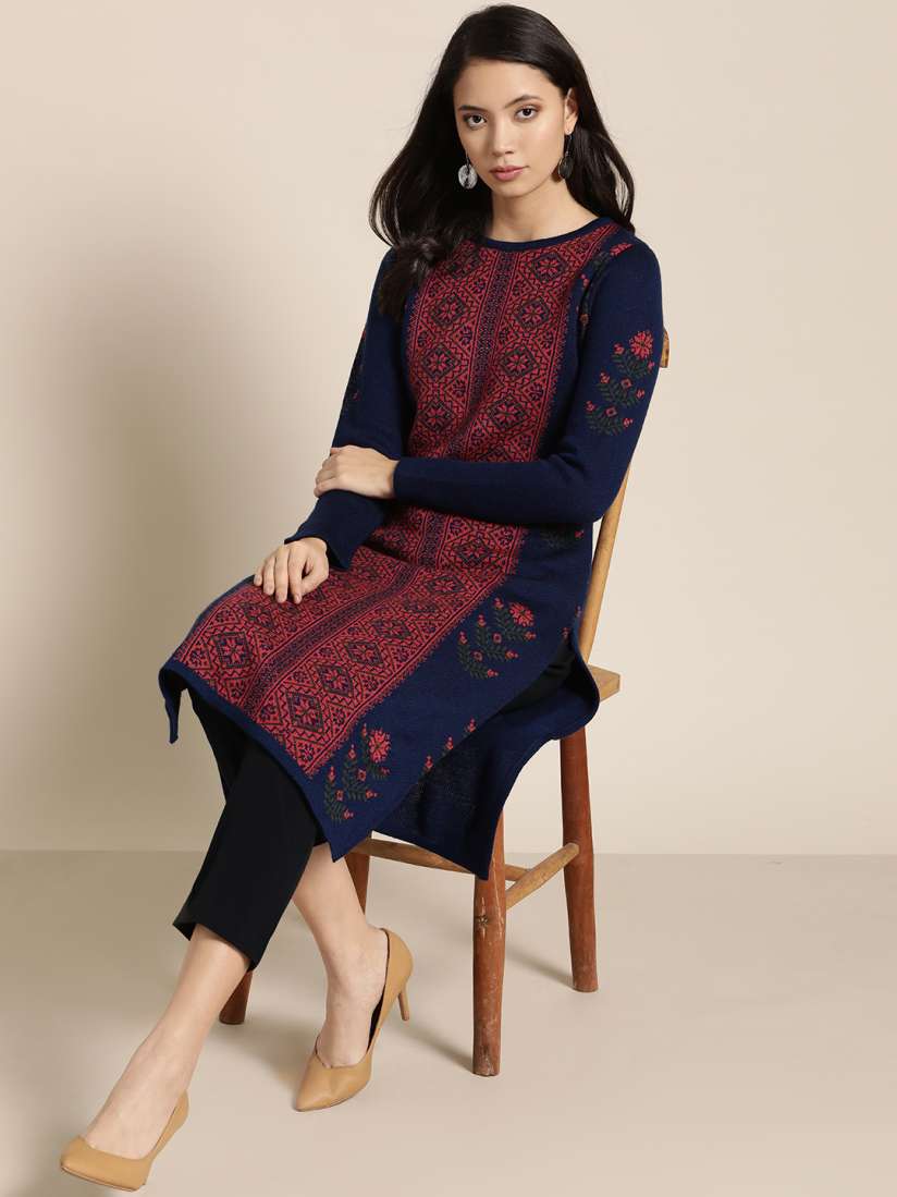 Myntra navy blue kurta cheap
