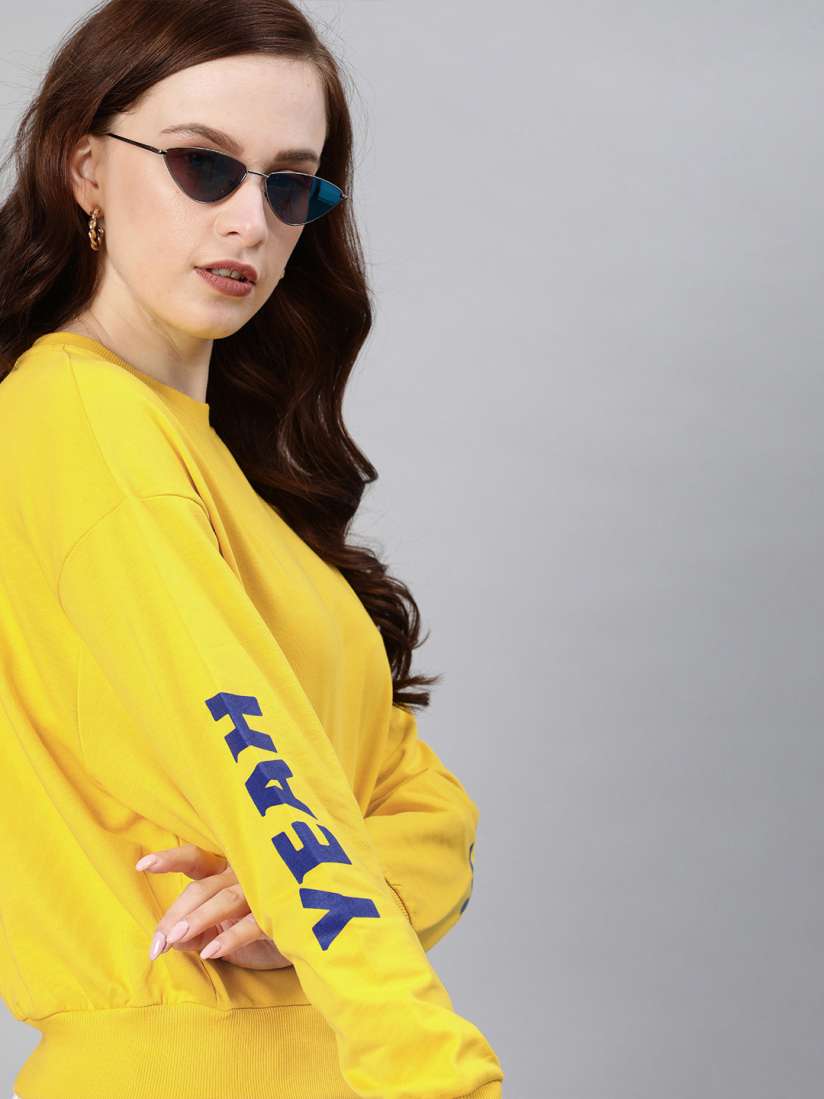 Buy ONLY Women Yellow Blue Printed Sweatshirt Sweatshirts for Women 12487126 Myntra