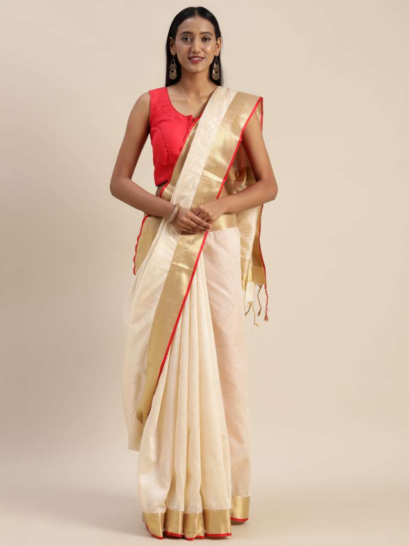 Buy Indian Women Off White Solid Silk Cotton Saree Sarees for Women 12493666 Myntra