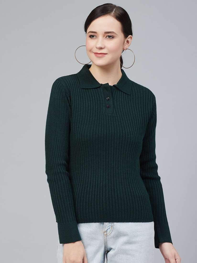 Buy Cayman Women Green Ribbed Acrylic Pullover Sweater Sweaters for Women 12498364 Myntra