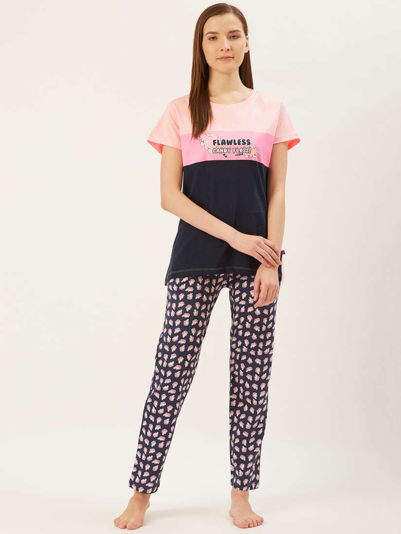 Buy July Nightwear Women Pink Navy Blue Printed Night suit Night suits for Women 12498772 Myntra