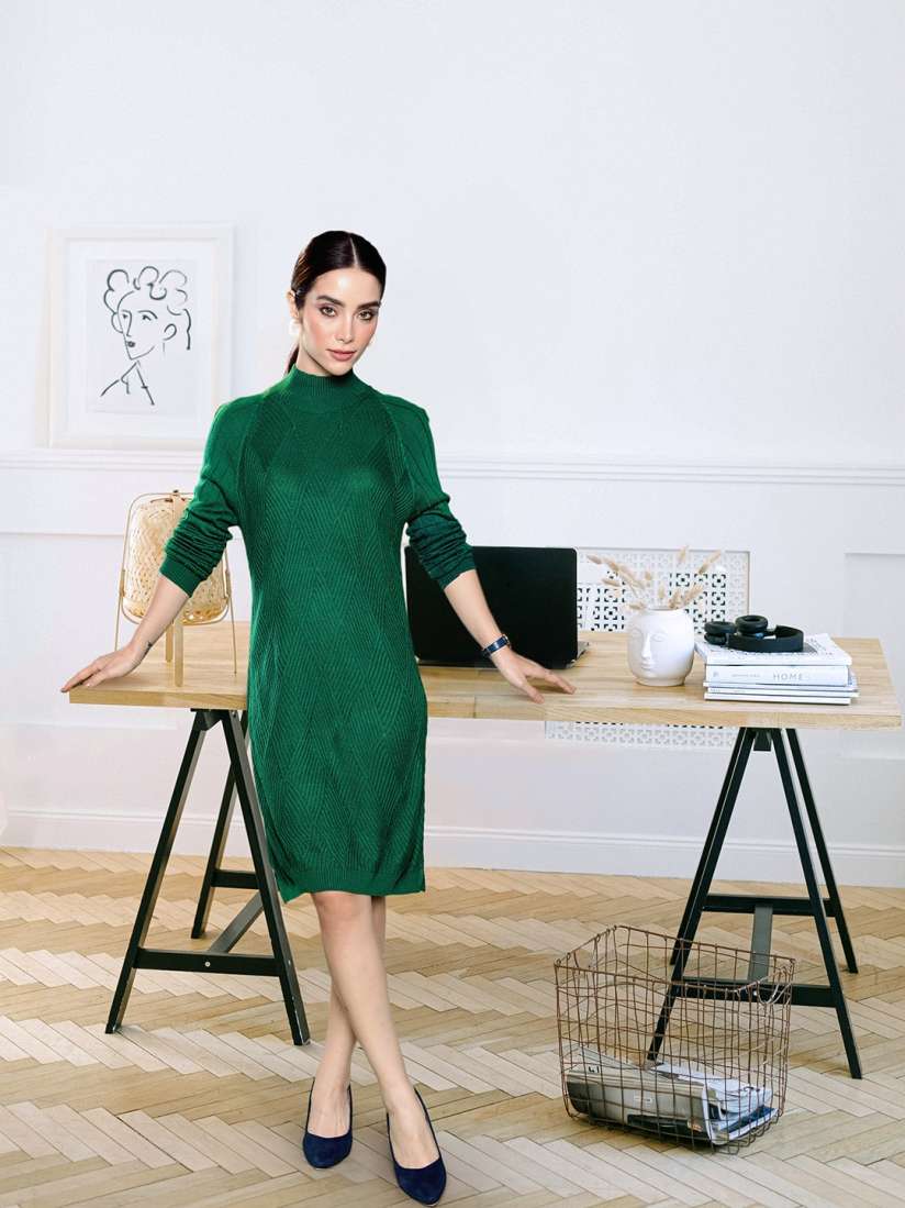 Green jumper dress online