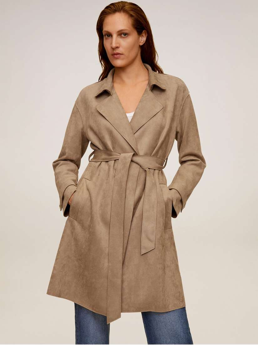 Buy MANGO Women Beige Solid Suede Finish Front Open Trench Coat With Belt Coats for Women 12523770 Myntra