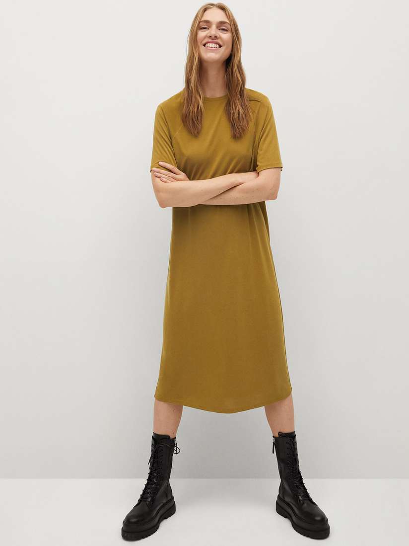 Buy MANGO Women Mustard Yellow Solid T Shirt Dress Dresses for