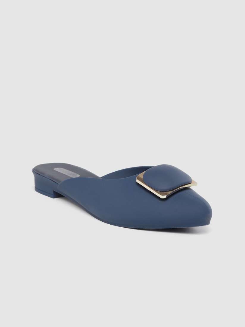 Navy blue flat mules shop
