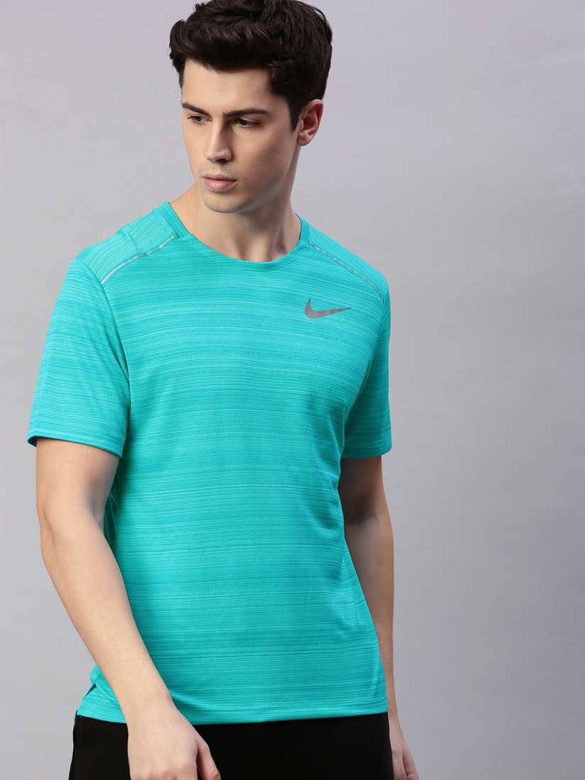 Buy Nike Men Turquoise Blue Self Striped Dri Fit Running Round Neck T shirt Tshirts for Men 12525636 Myntra