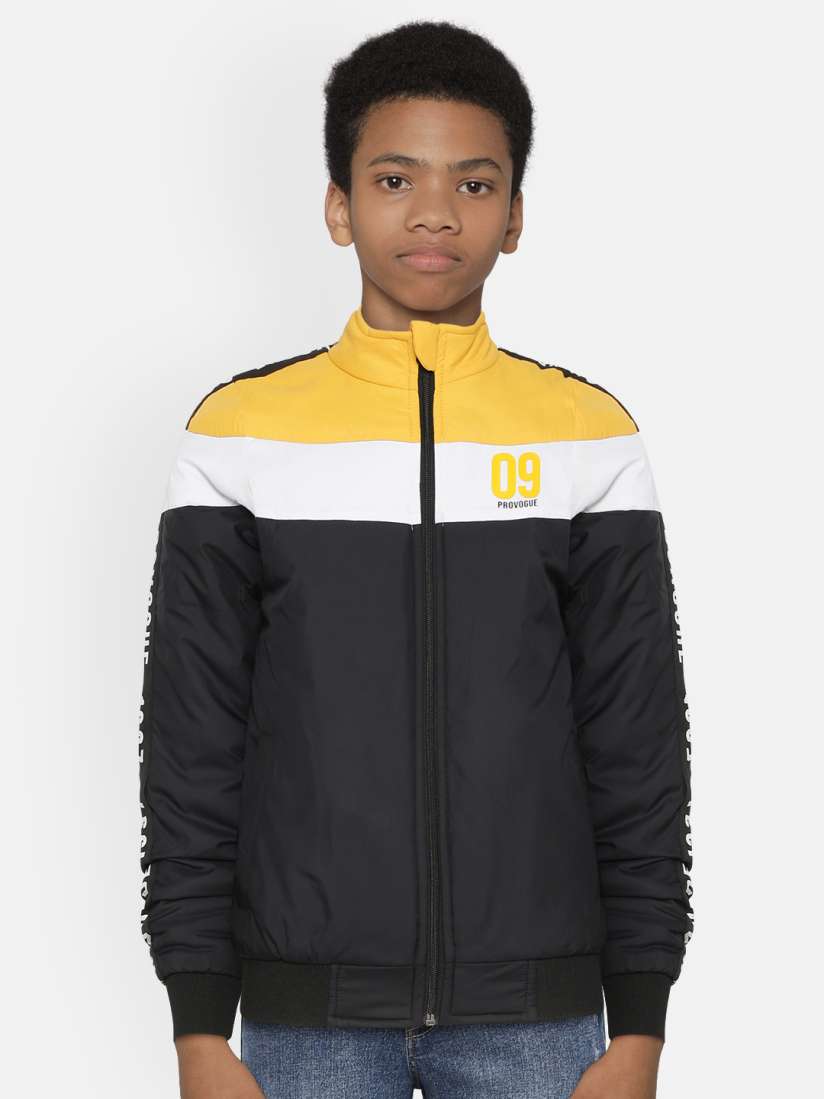 Buy Provogue Boys Black Yellow Colourblocked Bomber Jacket Jackets for Boys 12526118 Myntra