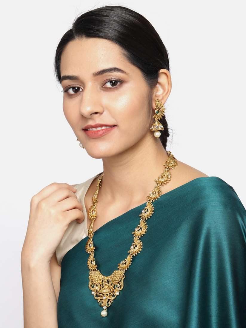 Buy Sukkhi Gold Plated Green White Stone Studded Temple Jewellery Set Jewellery Set for Women 12527830 Myntra