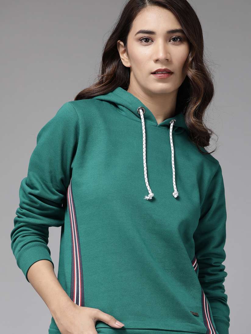 Buy Roadster Women Green Solid Hooded Sweatshirt Sweatshirts for Women 12533688 Myntra