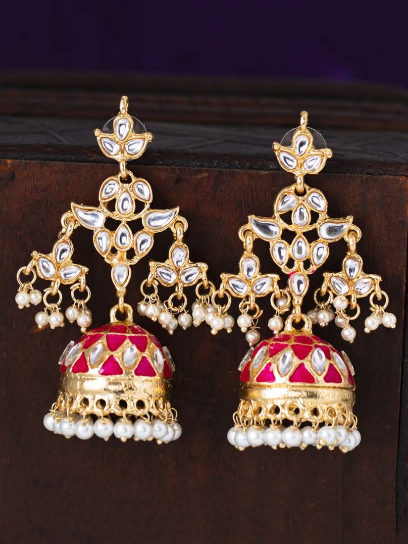 Buy Sukkhi Gold Plated Pink Dome Shaped Jhumkas Earrings for Women 12538172 Myntra