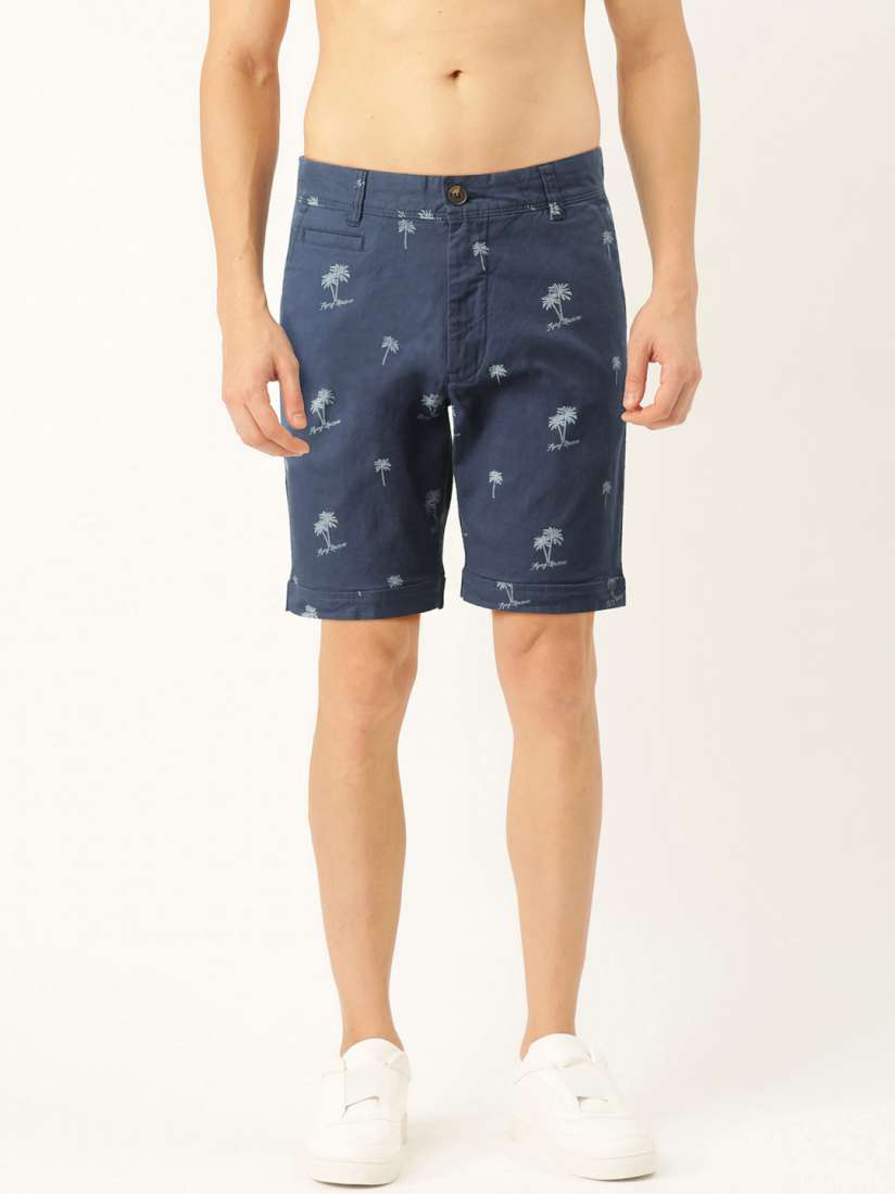 Buy Flying Machine Men Navy Blue White Tropical Print Slim Fit Chino Shorts Shorts for Men 12546634 Myntra