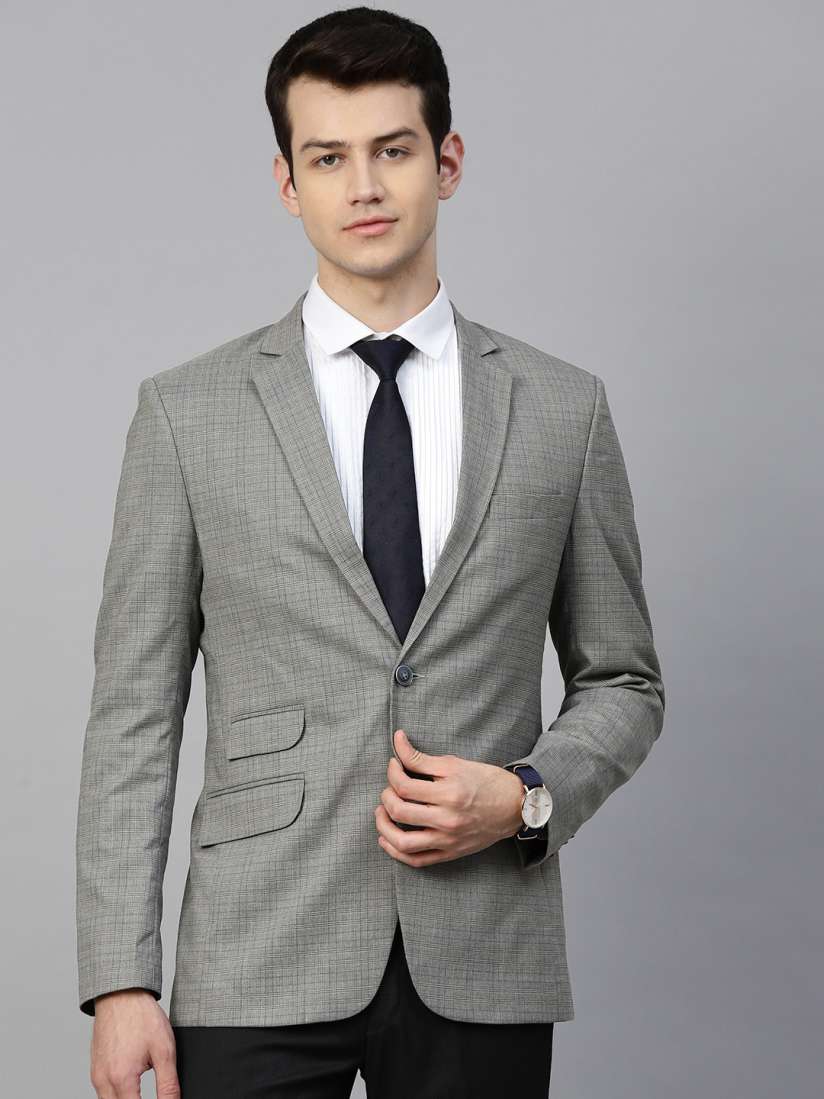 Buy MANQ Men Grey Blue Slim Fit Checked Single Breasted Formal Blazer Blazers for Men 12554408 Myntra