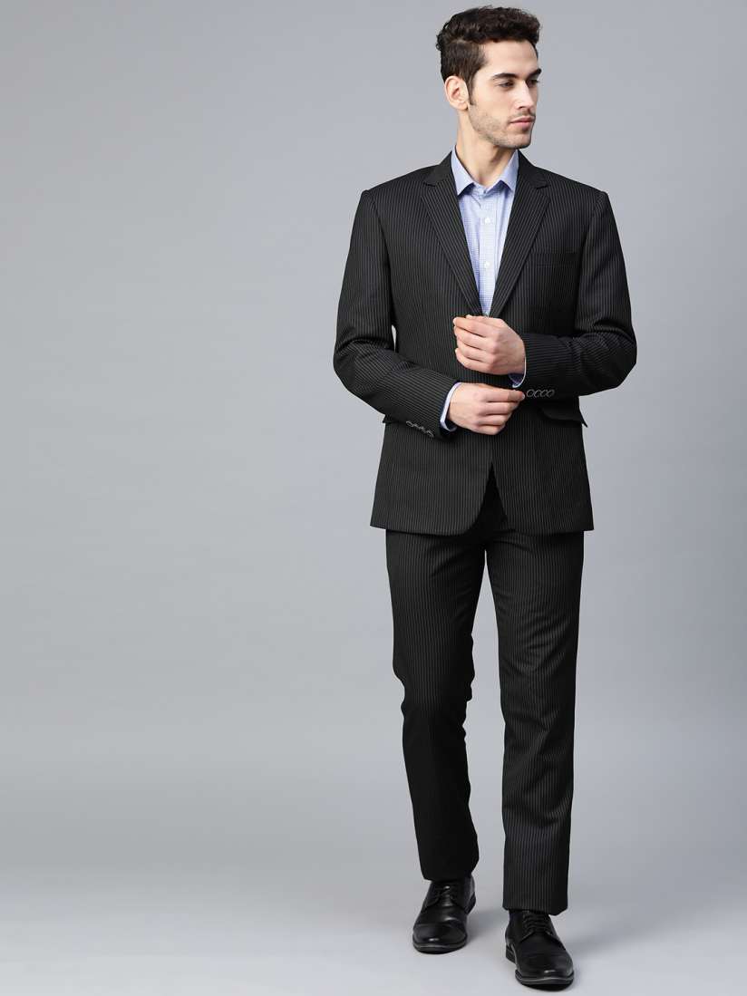 Buy MANQ Men Black White Slim Fit Striped Single Breasted Formal Suit Suits for Men 12554528 Myntra
