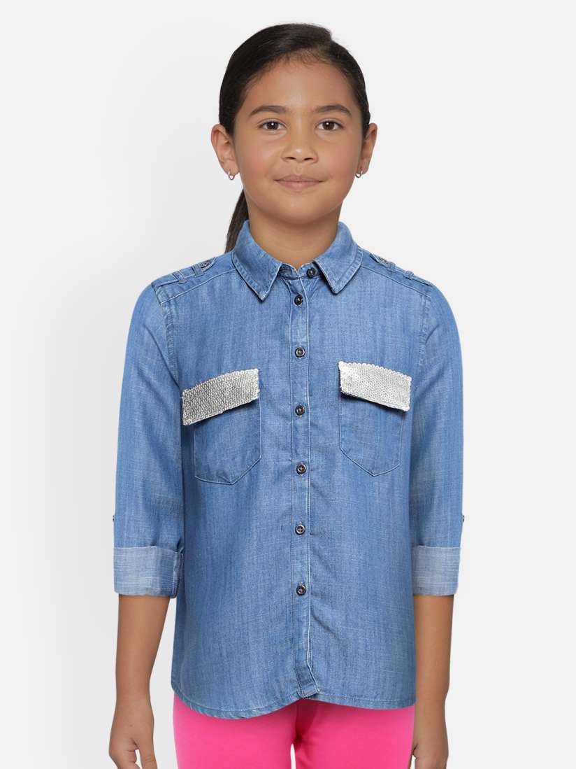 Buy Pepe Jeans Girls Blue Regular Fit Solid Casual Denim Shirt Shirts for Girls 12554626 Myntra