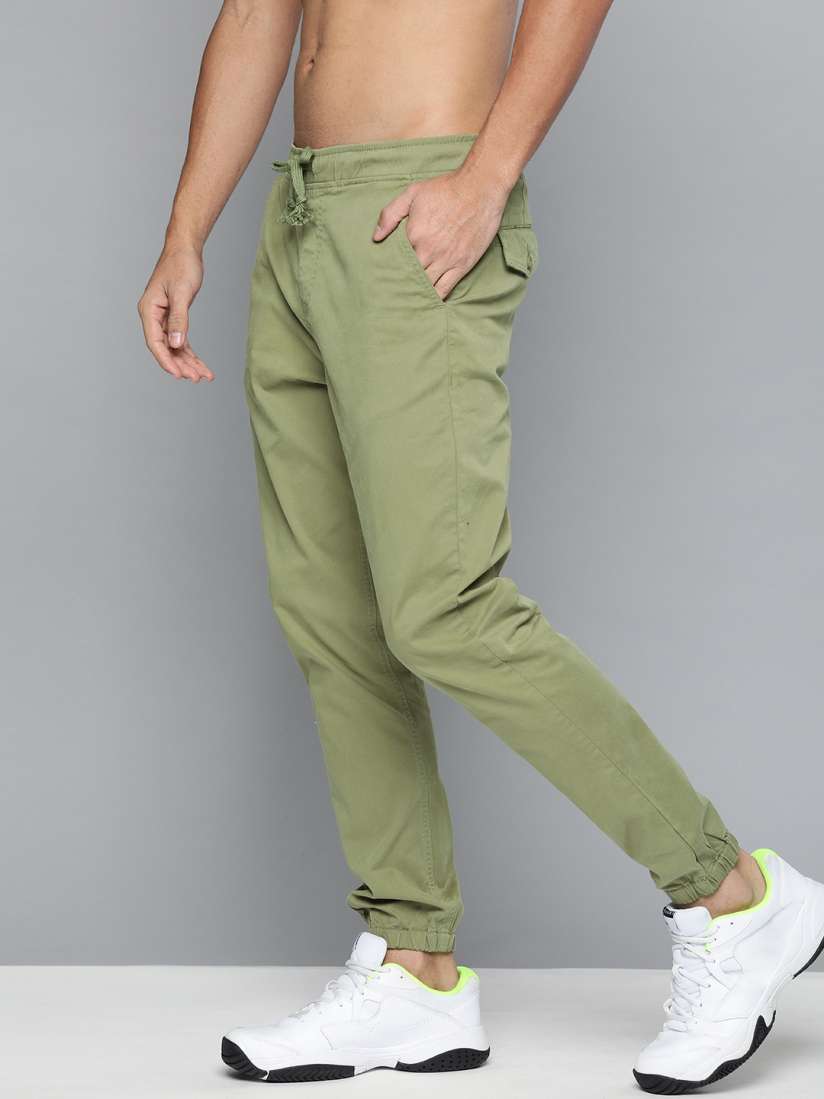 Buy HERE NOW Men Olive Green Regular Fit Solid Joggers Trousers for Men 12555000 Myntra