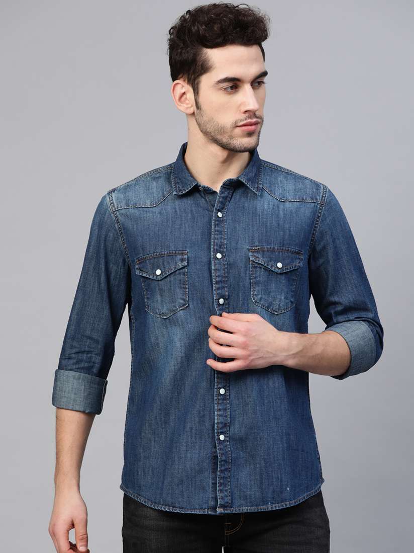 Buy Pepe Jeans Men Blue Regular Fit Solid Casual Shirt Shirts for Men 12559350 Myntra