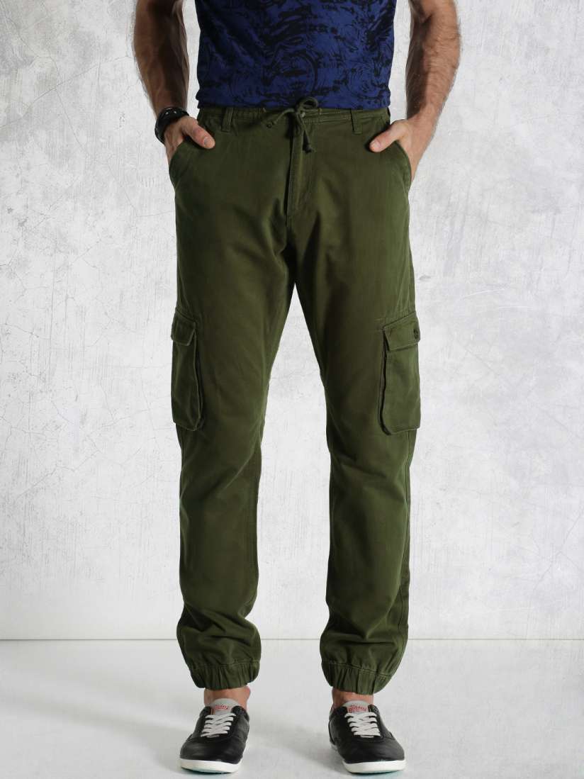Olive green cargo joggers mens clearance