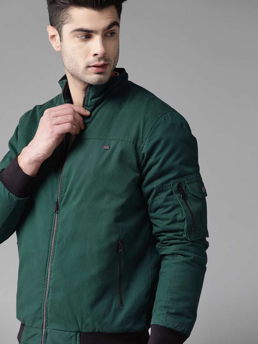 Buy Roadster Men Green Solid Antiviral Finish Sustainable Bomber Jacket Jackets for Men 12589394 Myntra